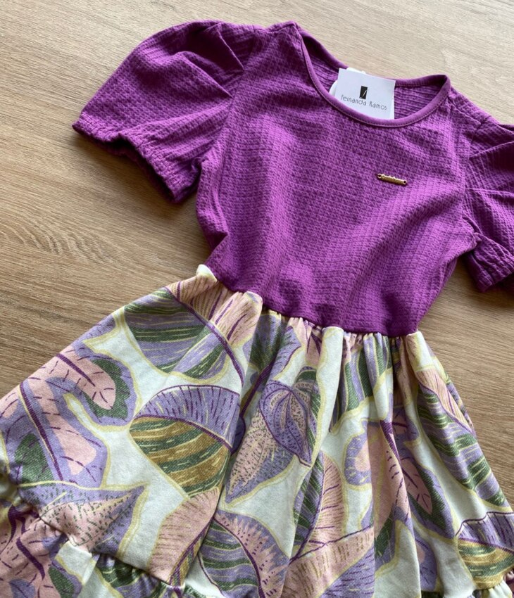 fernandaramoskids com br Vestido Infantil Feminino Curto Fúcsia Estampado 1