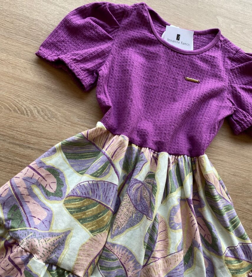 fernandaramoskids com br Vestido Infantil Feminino Curto Fúcsia Estampado 1