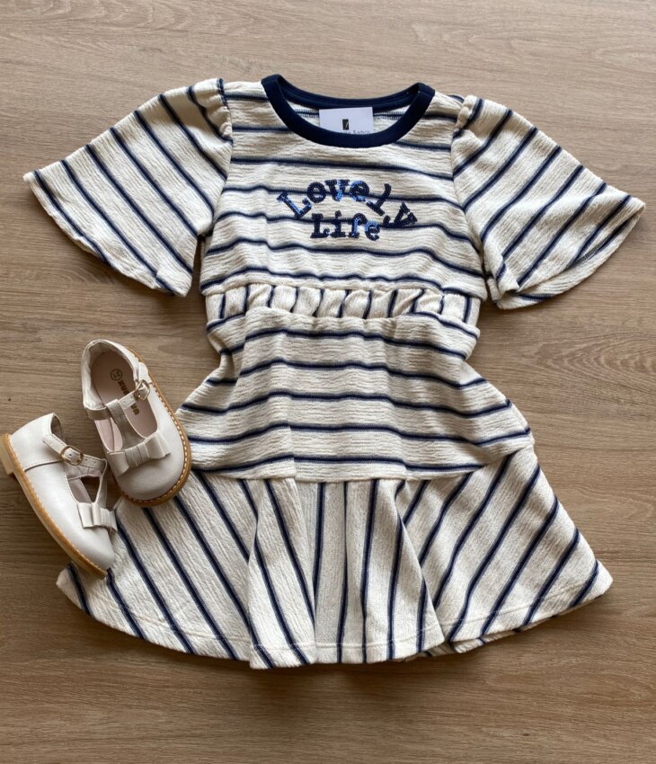 Vestido Infantil Feminino Curto Lovely Life Listrado Fernanda Ramos Kids