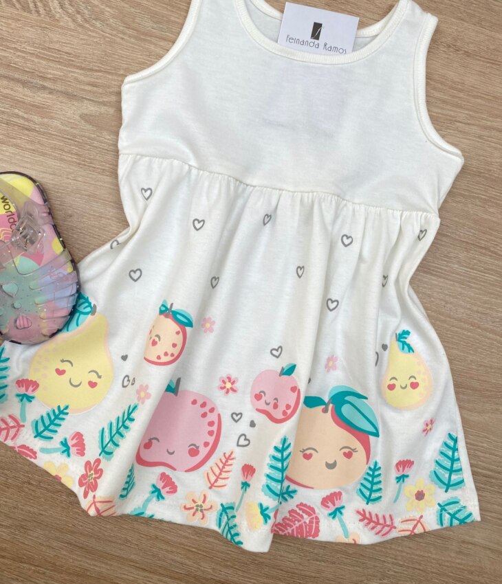 fernandaramoskids com br Vestido Infantil Feminino de Malha Estampado Fundo Off White 1