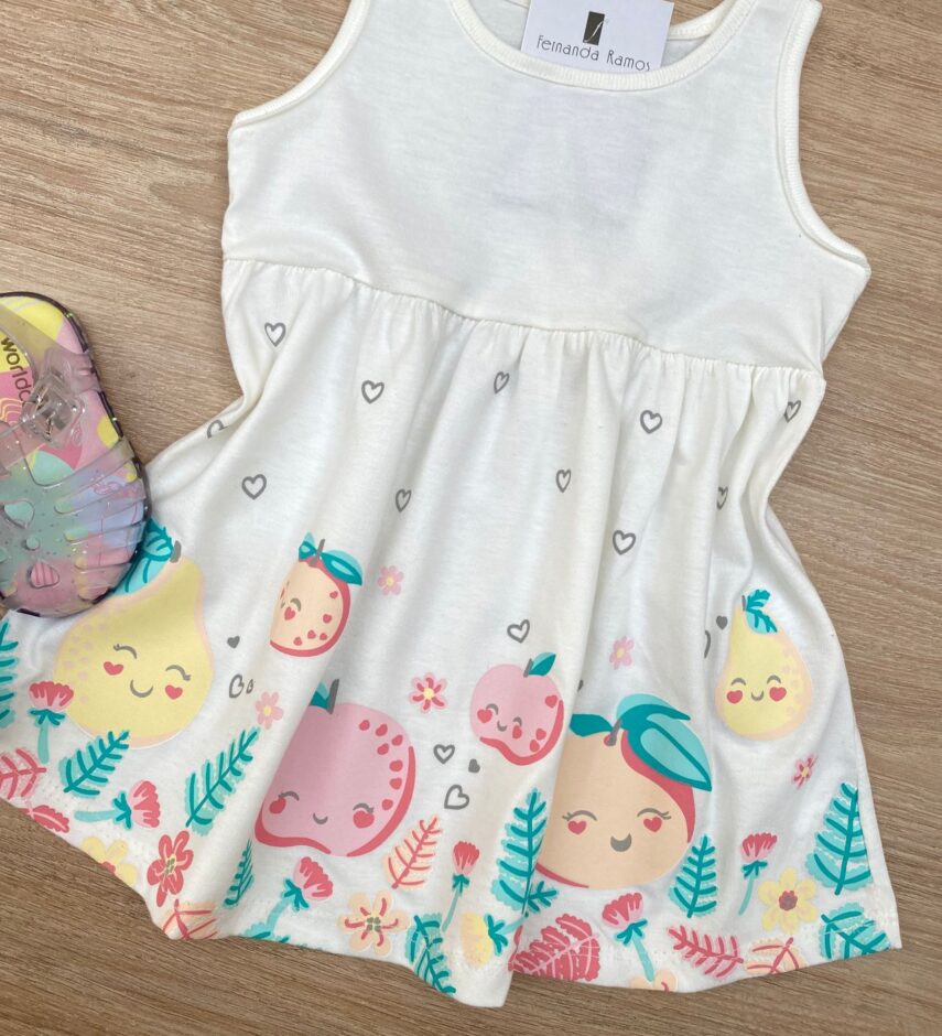 fernandaramoskids com br Vestido Infantil Feminino de Malha Estampado Fundo Off White 1