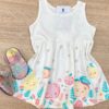 Vestido Infantil Feminino de Malha Estampado Fundo Off White Fernanda Ramos Kids