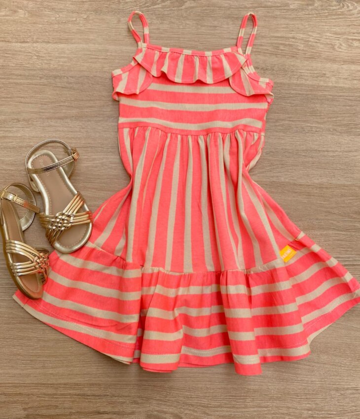 Vestido Infantil Feminino em Meia Malha de Alcinha Pink Flúor Fernanda Ramos Kids