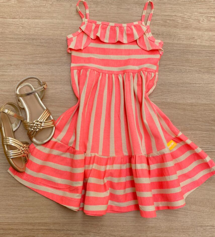 Vestido Infantil Feminino em Meia Malha de Alcinha Pink Flúor Fernanda Ramos Kids