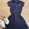 Vestido Infantil Feminino Gola Polo com Botões Azul Marinho Fernanda Ramos Kids