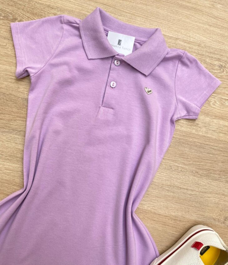 fernandaramoskids com br Vestido Infantil Feminino Gola Polo com Botões Lilás 1