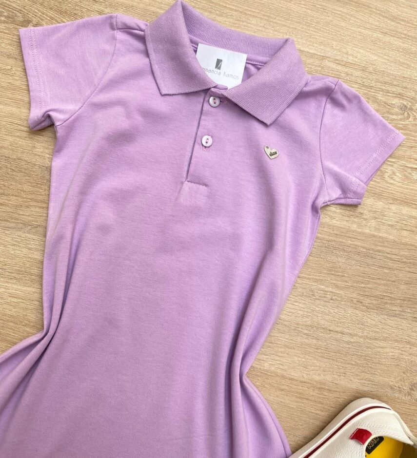 fernandaramoskids com br Vestido Infantil Feminino Gola Polo com Botões Lilás 1