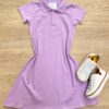 Vestido Infantil Feminino Gola Polo com Botões Lilás Fernanda Ramos Kids