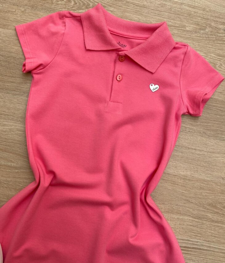 fernandaramoskids com br Vestido Infantil Feminino Gola Polo com Botões Rosa 1