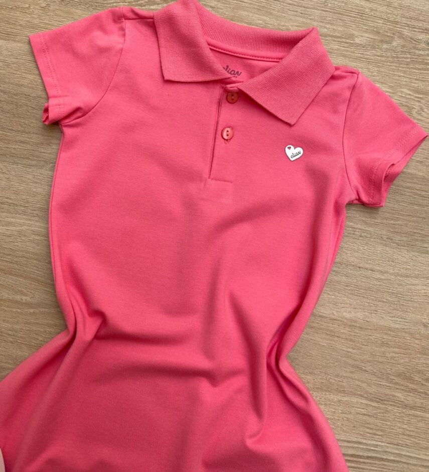 fernandaramoskids com br Vestido Infantil Feminino Gola Polo com Botões Rosa 1