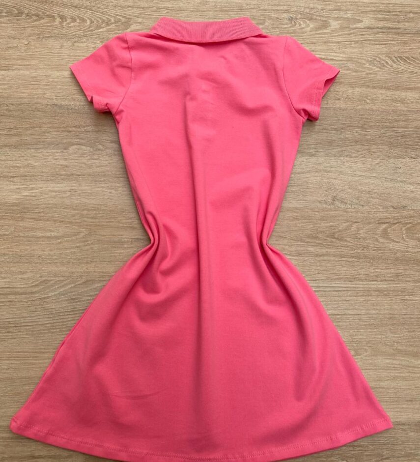 fernandaramoskids com br Vestido Infantil Feminino Gola Polo com Botões Rosa 2