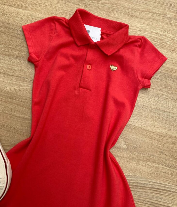 fernandaramoskids com br Vestido Infantil Feminino Gola Polo com Botões Rosa Escuro 1