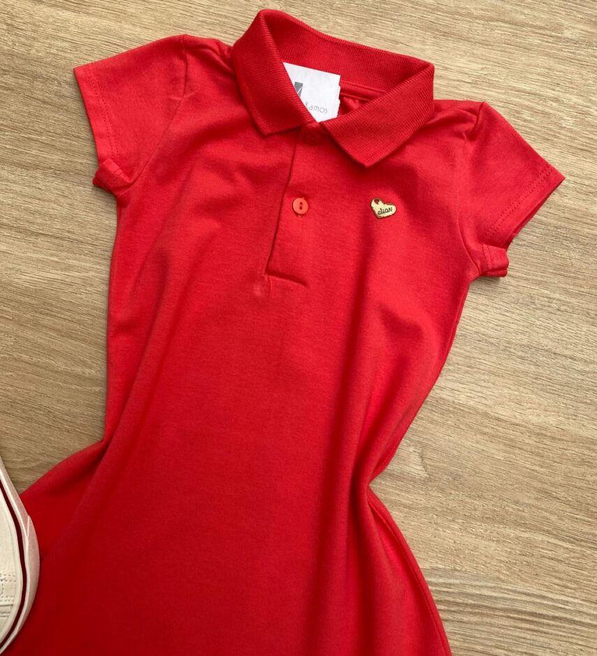fernandaramoskids com br Vestido Infantil Feminino Gola Polo com Botões Rosa Escuro 1
