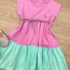fernandaramoskids com br Vestido Infantil Feminino Manga Curta com Amarração Lilás e Verde 1