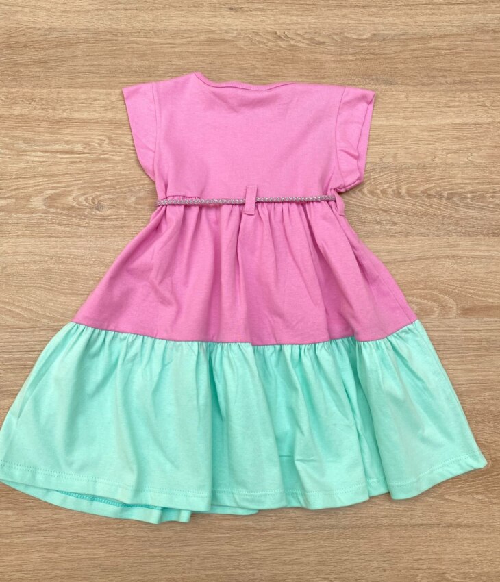 fernandaramoskids com br Vestido Infantil Feminino Manga Curta com Amarração Lilás e Verde 2