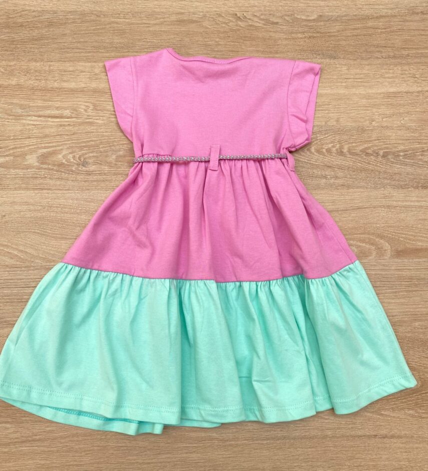 fernandaramoskids com br Vestido Infantil Feminino Manga Curta com Amarração Lilás e Verde 2