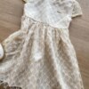 fernandaramoskids com br Vestido Infantil Feminino Manga Curta Detalhe em Renda Bege 1