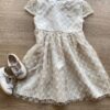 Vestido Infantil Feminino Manga Curta Detalhe em Renda Bege Fernanda Ramos Kids