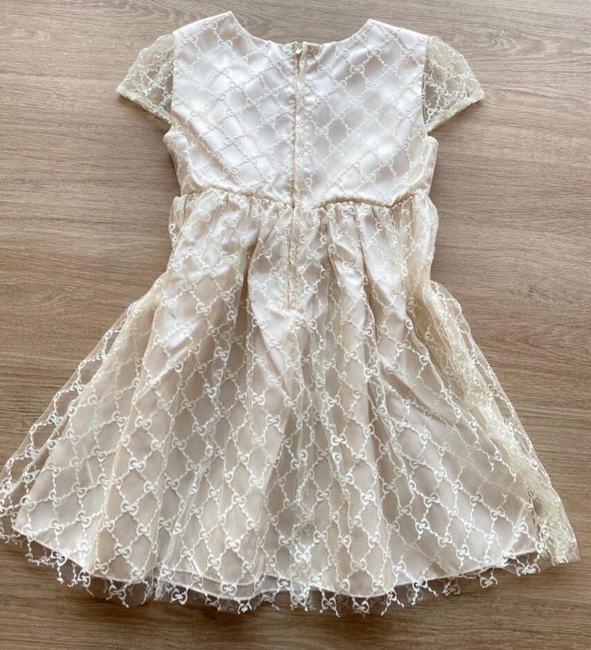fernandaramoskids com br Vestido Infantil Feminino Manga Curta Detalhe em Renda Bege 2