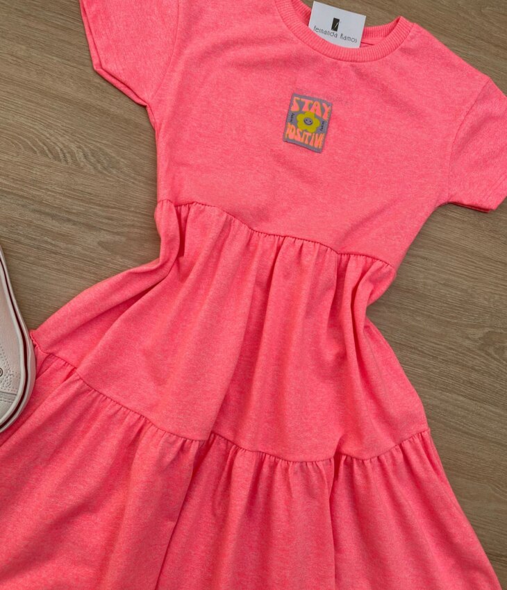 fernandaramoskids com br Vestido Infantil Feminino Manga Curta Pink Flúor 1