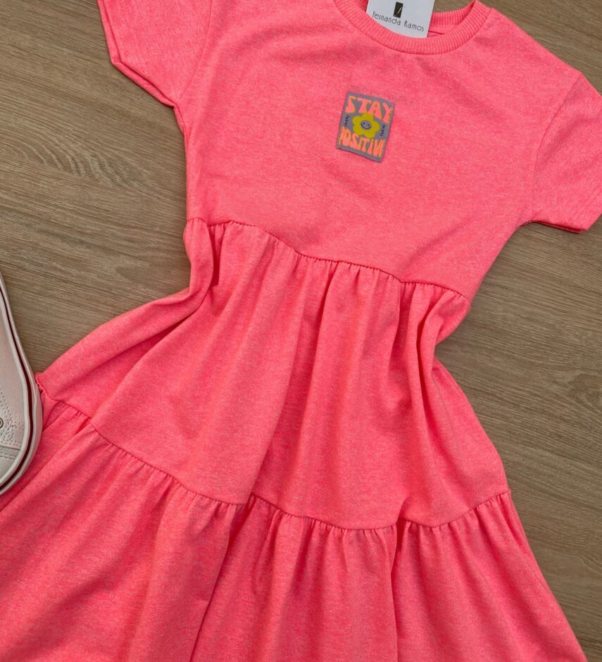 fernandaramoskids com br Vestido Infantil Feminino Manga Curta Pink Flúor 1