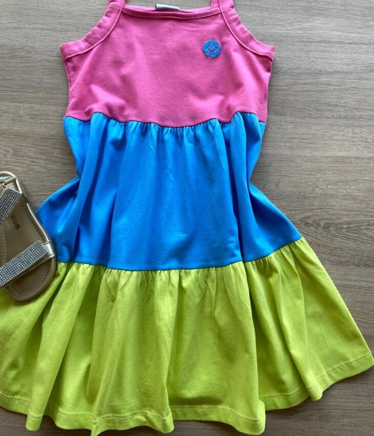 fernandaramoskids com br Vestido Infantil Feminino Marias Rosa, Azul e Verde 1