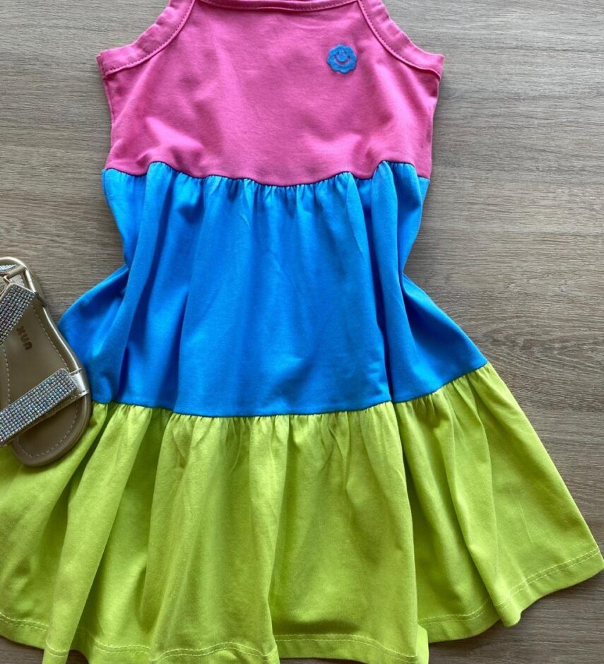 fernandaramoskids com br Vestido Infantil Feminino Marias Rosa, Azul e Verde 1