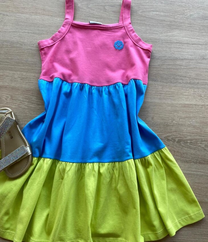 fernandaramoskids com br Vestido Infantil Feminino Marias Rosa, Azul e Verde 2