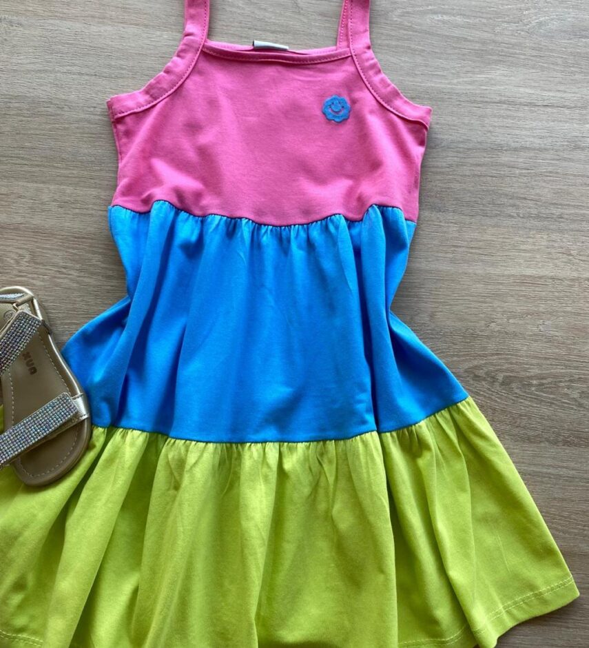 fernandaramoskids com br Vestido Infantil Feminino Marias Rosa, Azul e Verde 2