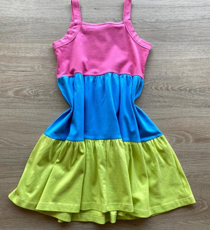 fernandaramoskids com br Vestido Infantil Feminino Marias Rosa, Azul e Verde 3