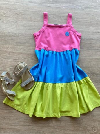 Vestido Infantil Feminino Marias Rosa, Azul e Verde Fernanda Ramos Kids