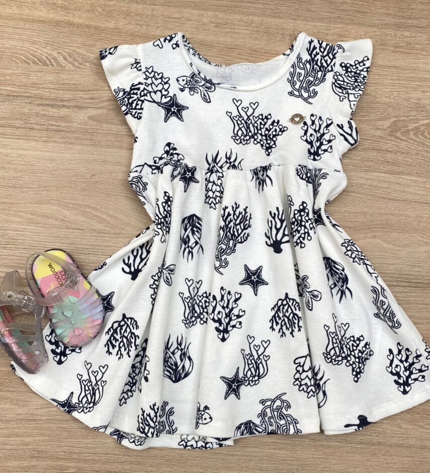 Vestido Infantil Feminino Ribana Cross Estampado Off White Fernanda Ramos Kids