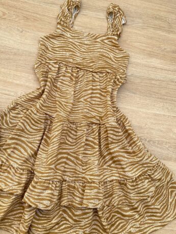 fernandaramoskids com br Vestido Infantil Feminino Soltinho Alça com Babado Animal Print Bege 1