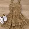 Vestido Infantil Feminino Soltinho Alça com Babado Animal Print Bege Fernanda Ramos Kids