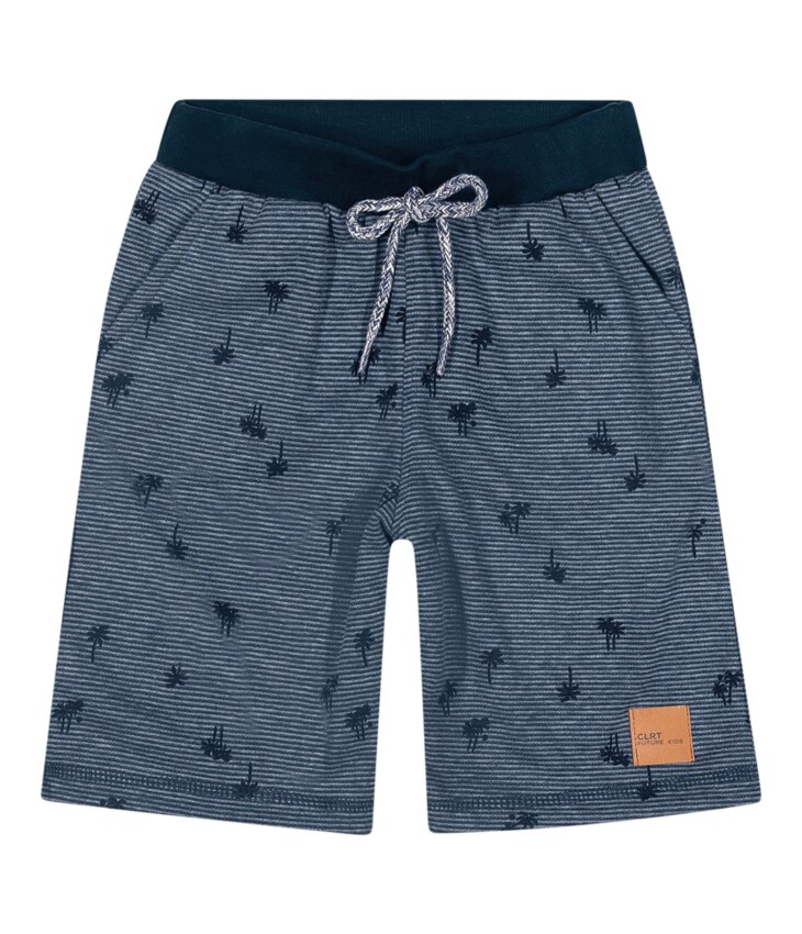 Bermuda Masculina Infantil Azul Marinho Estampada com Coqueiros Fernanda Ramos Kids