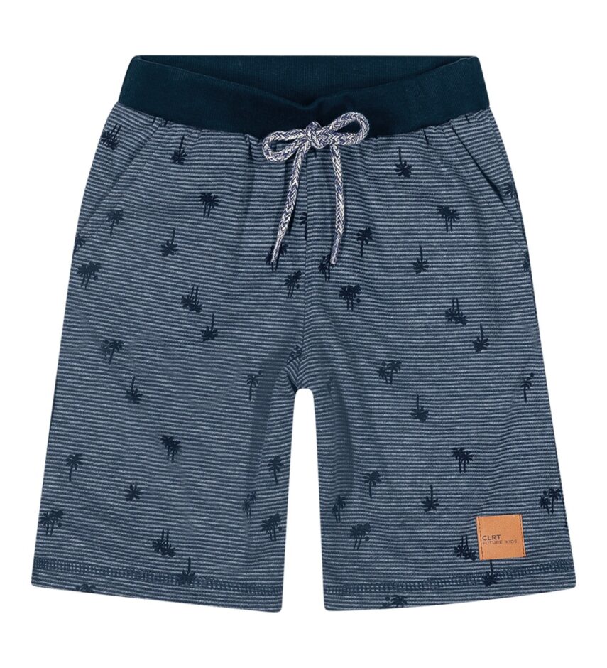 Bermuda Masculina Infantil Azul Marinho Estampada com Coqueiros Fernanda Ramos Kids