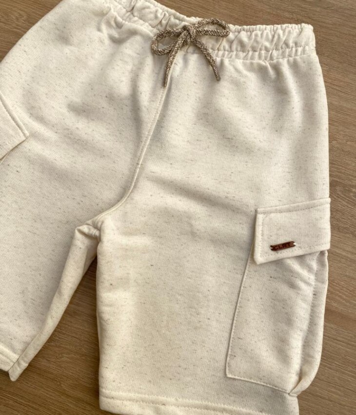 fernandaramoskids com br Bermuda Masculina Infantil Moletom Cru com Cordão e Bolsos1