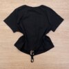 Blusa Cropped Infantil Feminino Manga Curta Station com Amarração Preto Fernanda Ramos Kids