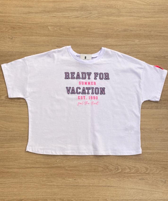 Blusa Cropped Infantil Feminino Summer Branco Fernanda Ramos Kids