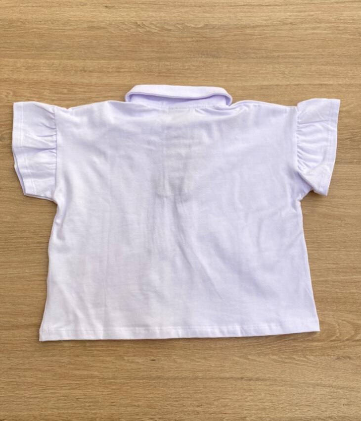 fernandaramoskids com br Blusa Manga Curta Infantil Feminina Branca Gola Polo Manga com Babado2
