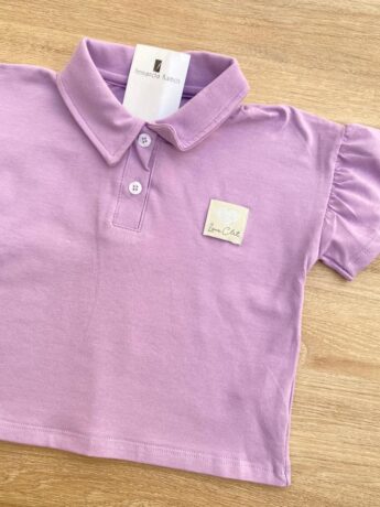 fernandaramoskids com br Blusa Manga Curta Infantil Feminina Lilás Gola Polo Manga com Babado1