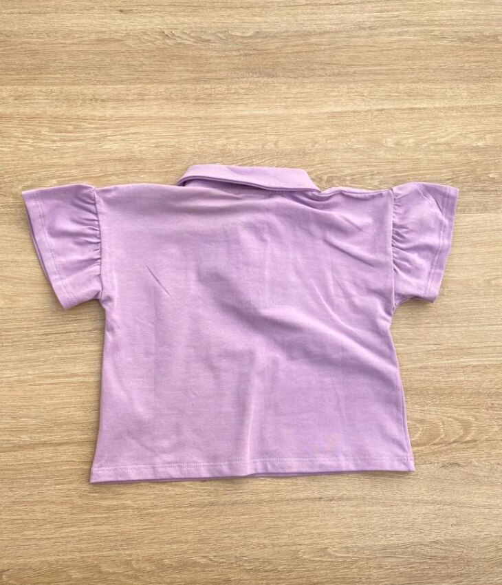 fernandaramoskids com br Blusa Manga Curta Infantil Feminina Lilás Gola Polo Manga com Babado2