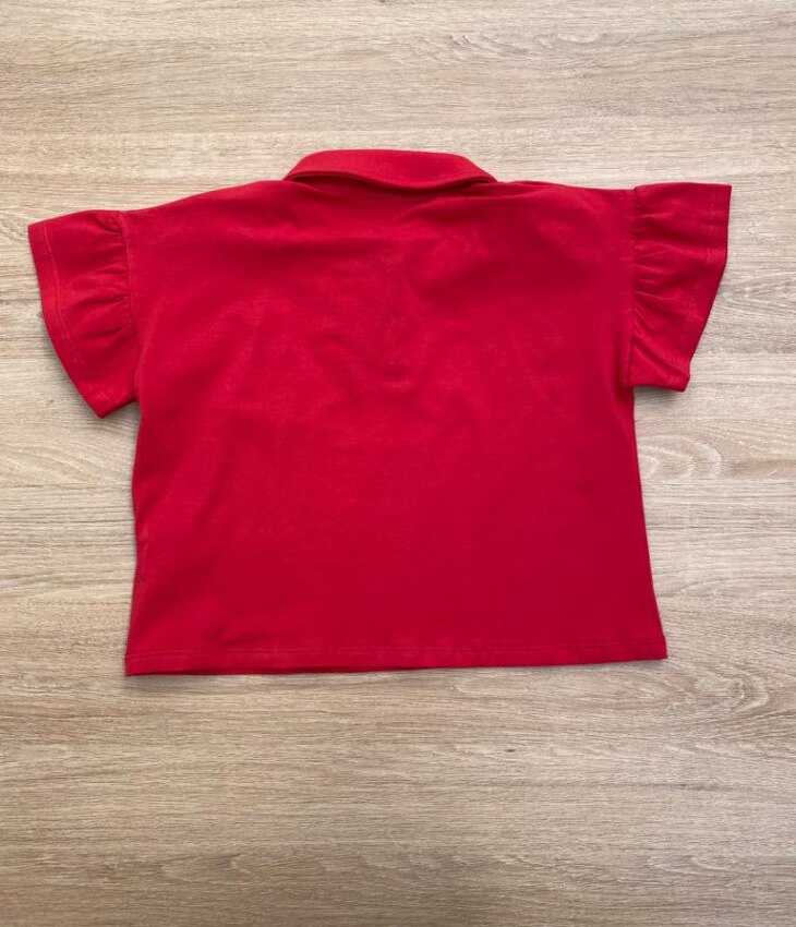 fernandaramoskids com br Blusa Manga Curta Infantil Feminina Vermelha Gola Polo Manga com Babado2