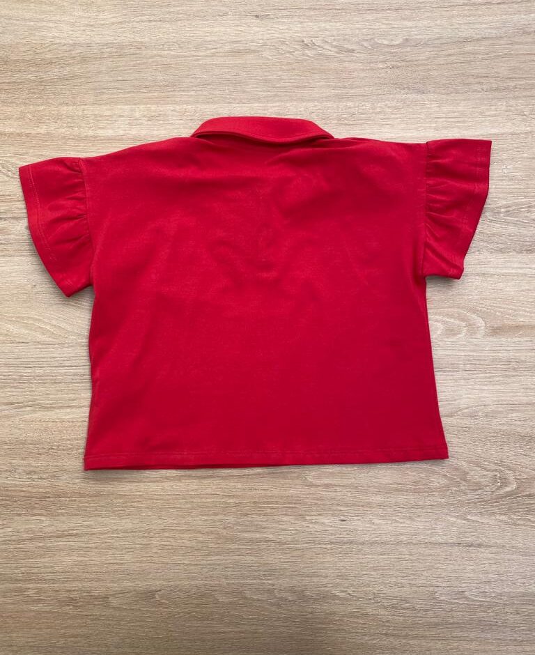 fernandaramoskids com br Blusa Manga Curta Infantil Feminina Vermelha Gola Polo Manga com Babado2