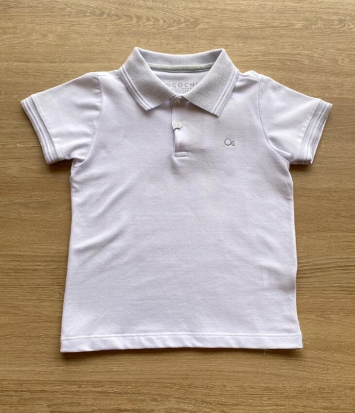 Camiseta Infantil Masculina Casual Slim Ogochi Gola Polo Branca Fernanda Ramos Kids
