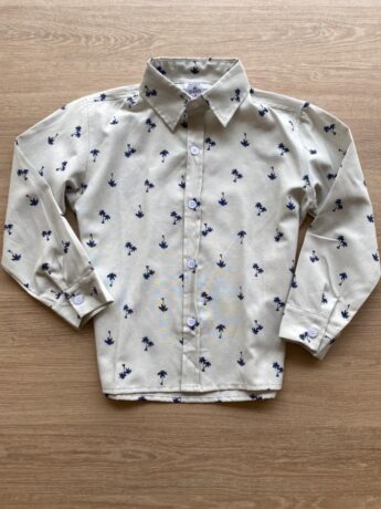 Camisa Infantil Masculina Manga Longa Cinza Estampada de Coqueiros Fernanda Ramos Kids