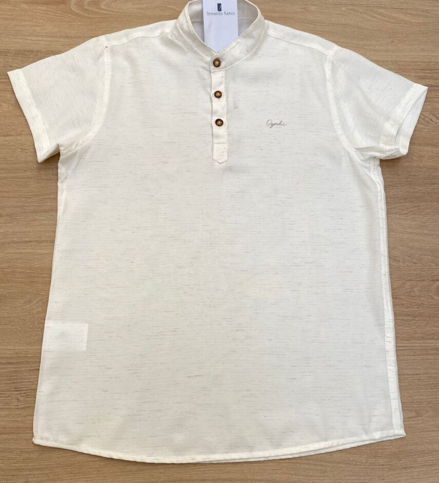 Camisa Masculina Infantil Manga Curta Ogochi Off White Fernanda Ramos Kids
