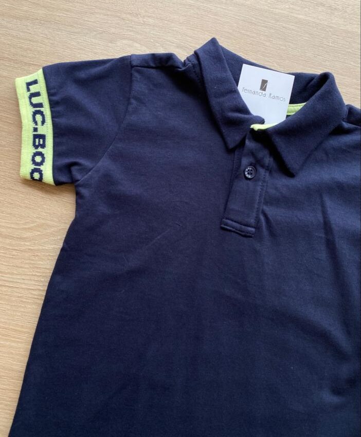 fernandaramoskids com br Camisa Polo Masculina Infantil Azul Marinho com Detalhe Verde Lima1