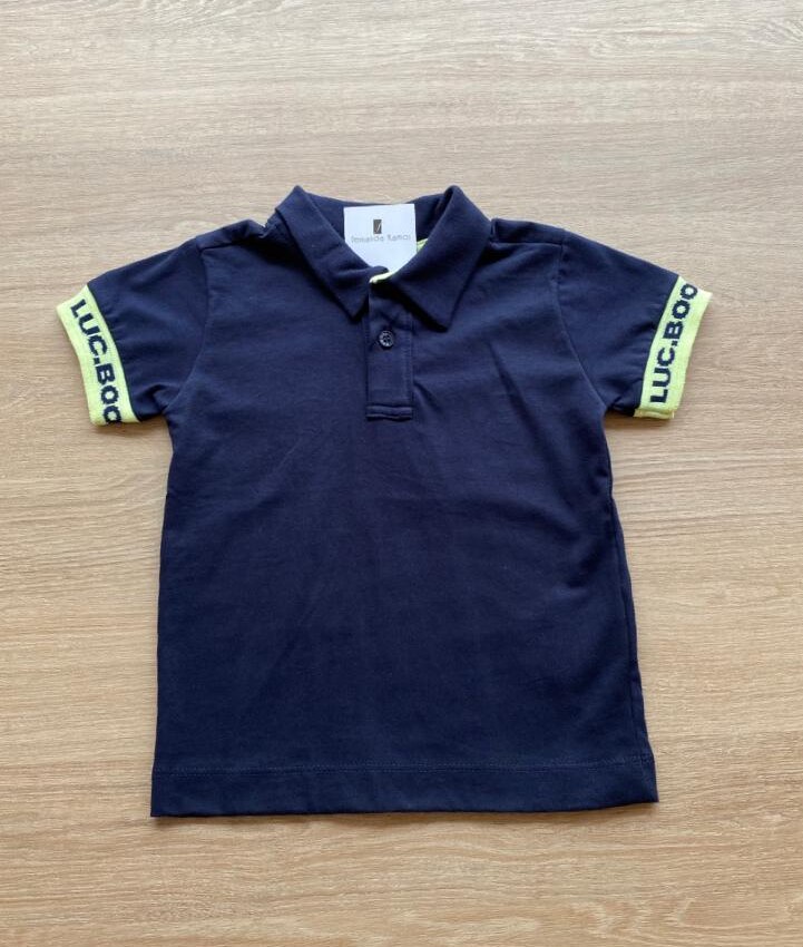 Camisa Polo Masculina Infantil Azul Marinho com Detalhe Verde Lima Fernanda Ramos Kids