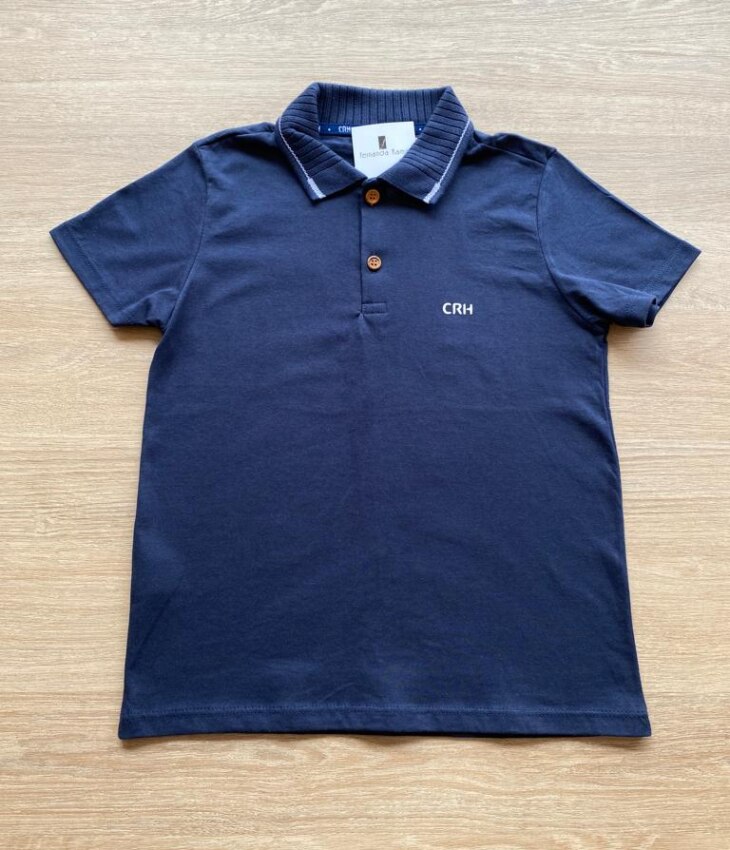Camisa Polo Tradicional Masculina Infantil Manga Curta Azul Marinho Fernanda Ramos Kids